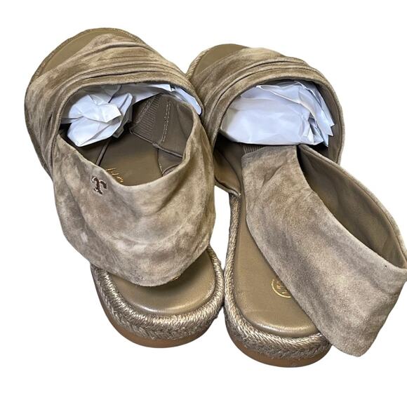 Tory Burch Gathered Slingback Strap Flat Kid Suede Espadrille Sandals Size 7.5 - Picture 6 of 9